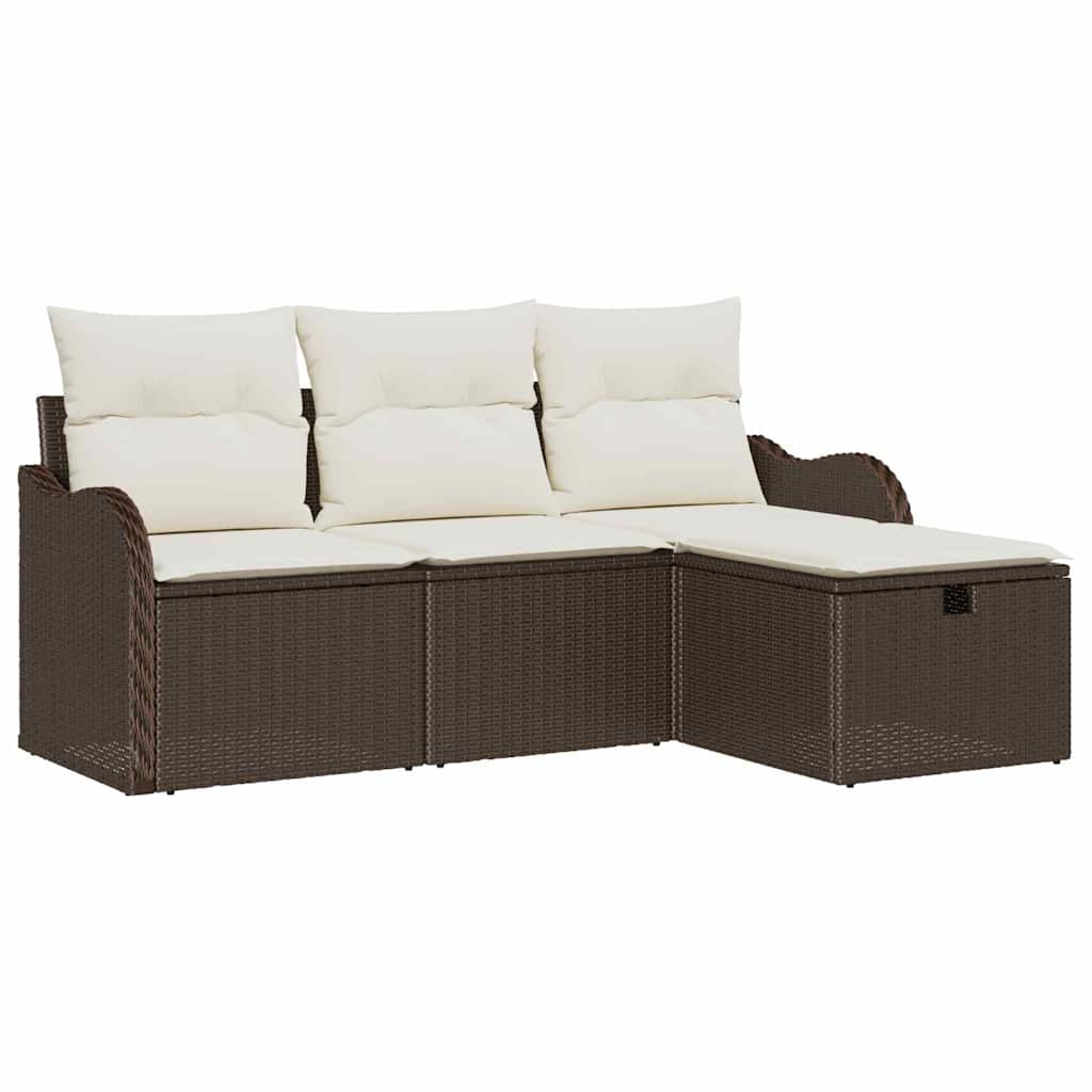 Garten-Sofa-Set mit Kissen mit Speicher 4 pcs Braun Poly Rattan